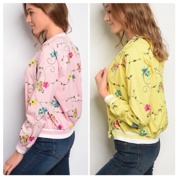 Floral Embroidered Yellow Bomber Jacket - Picture 4 of 8
